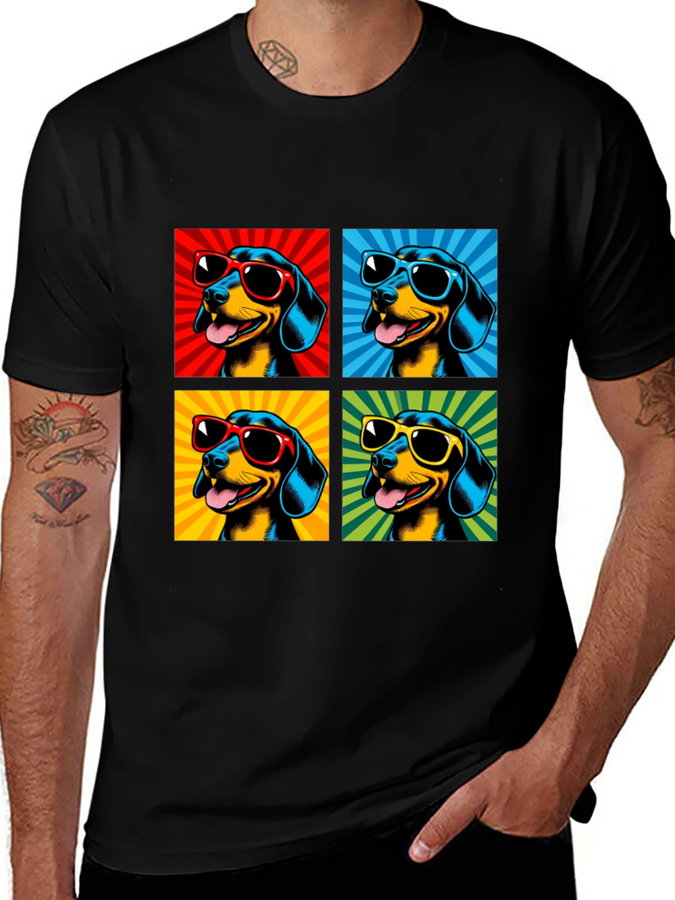 Cool Dachshund Pop Art Black T-Shirt