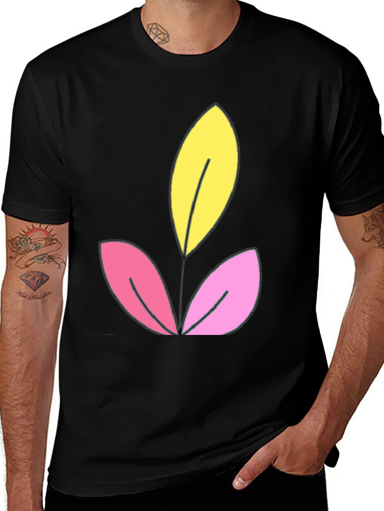 Variant 11 of Floral Graphic Black T-Shirt - Unique Leaf Design