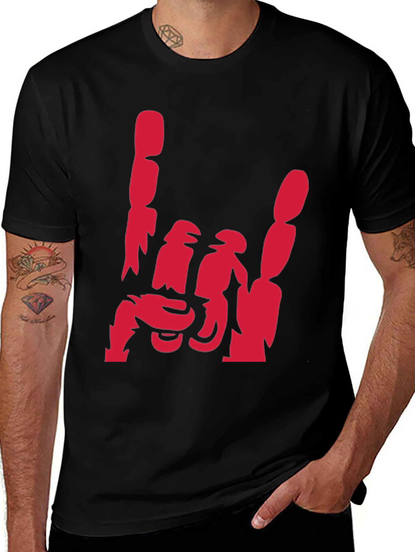 Variant 8 of Rock On Hand Gesture Graphic Tee - Black