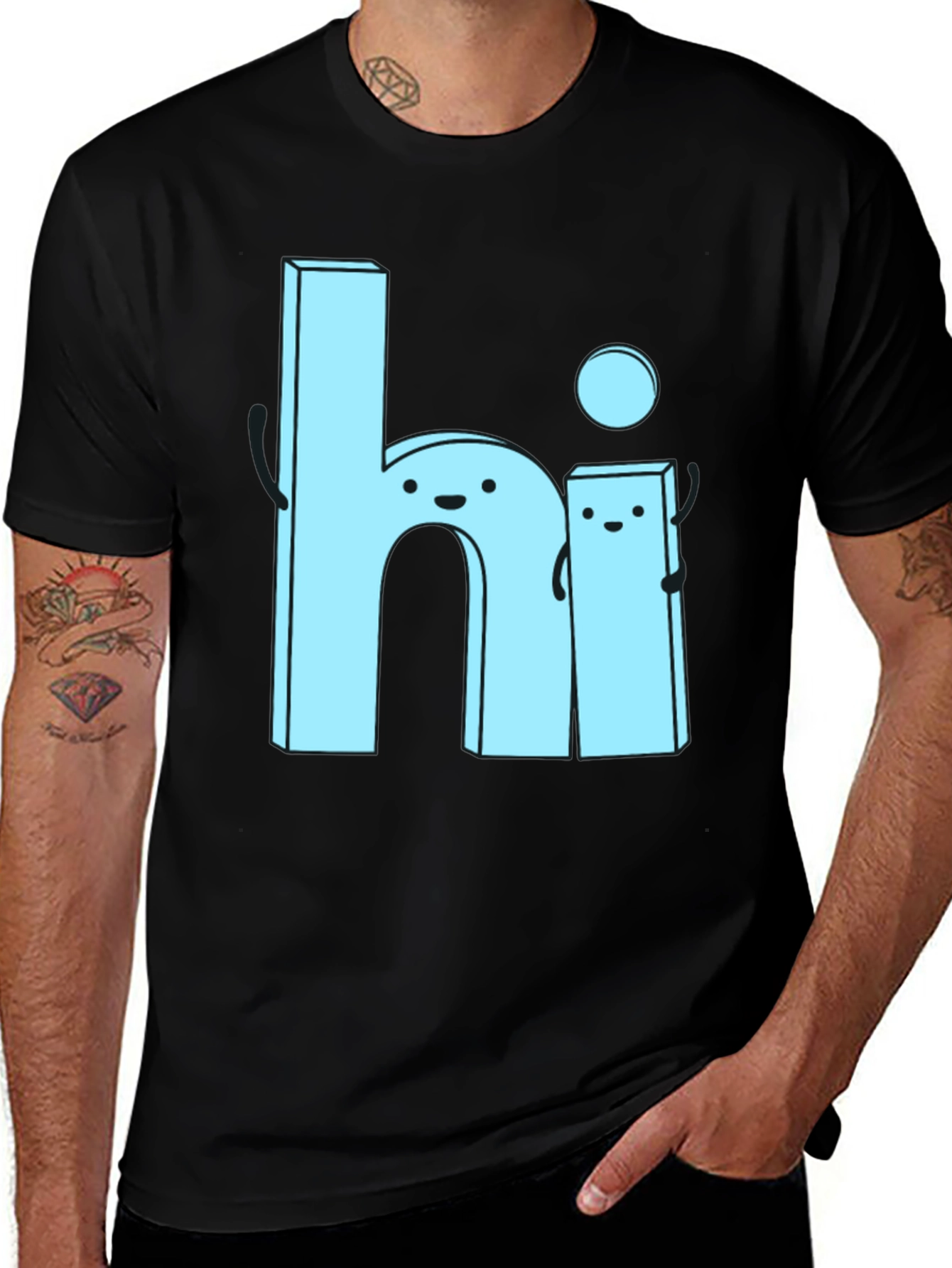 Variant 10 of Cute Cartoon "Hi" Graphic Tee - Soft Black Cotton