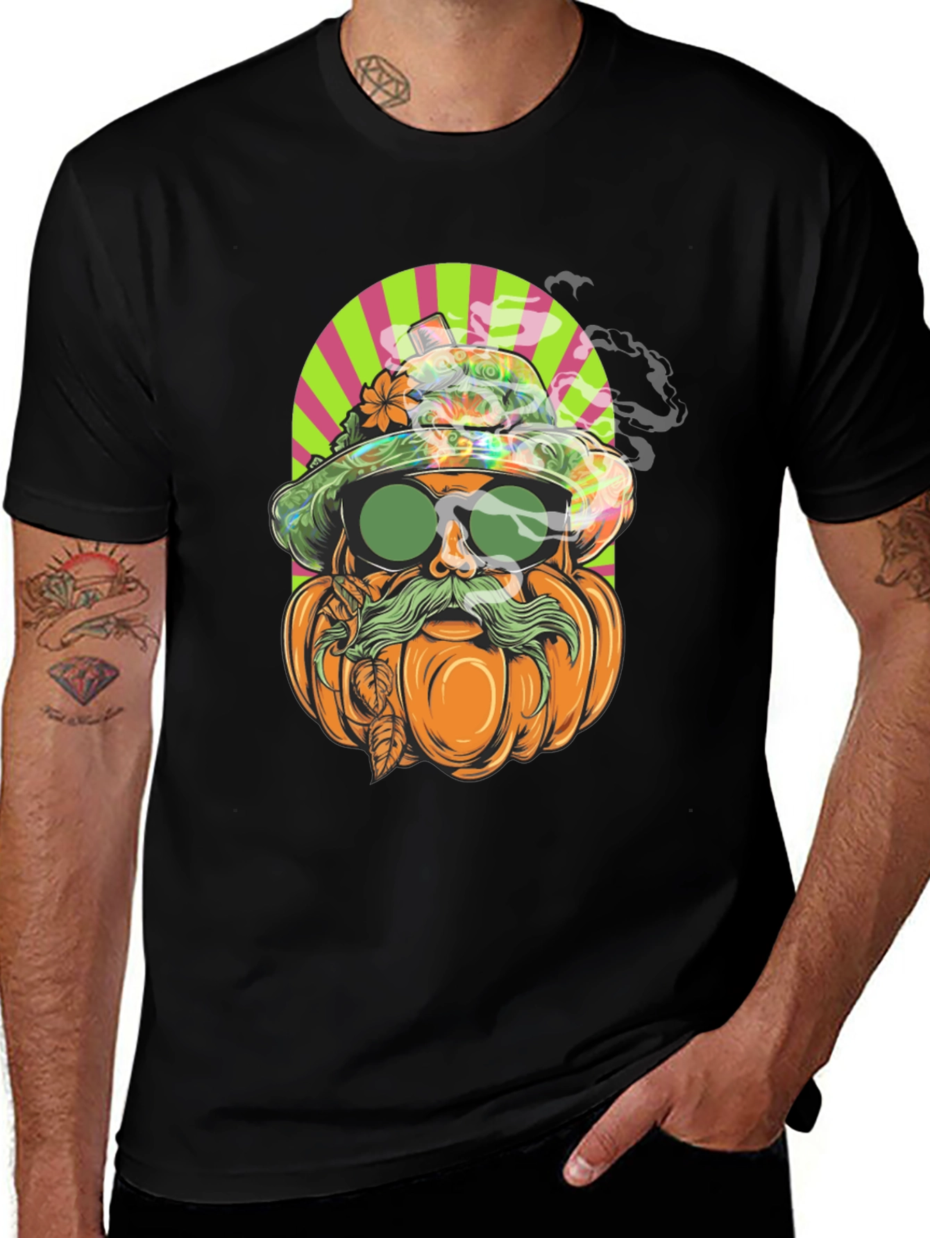 Black Pumpkin Man Graphic Tee - Halloween Style main image