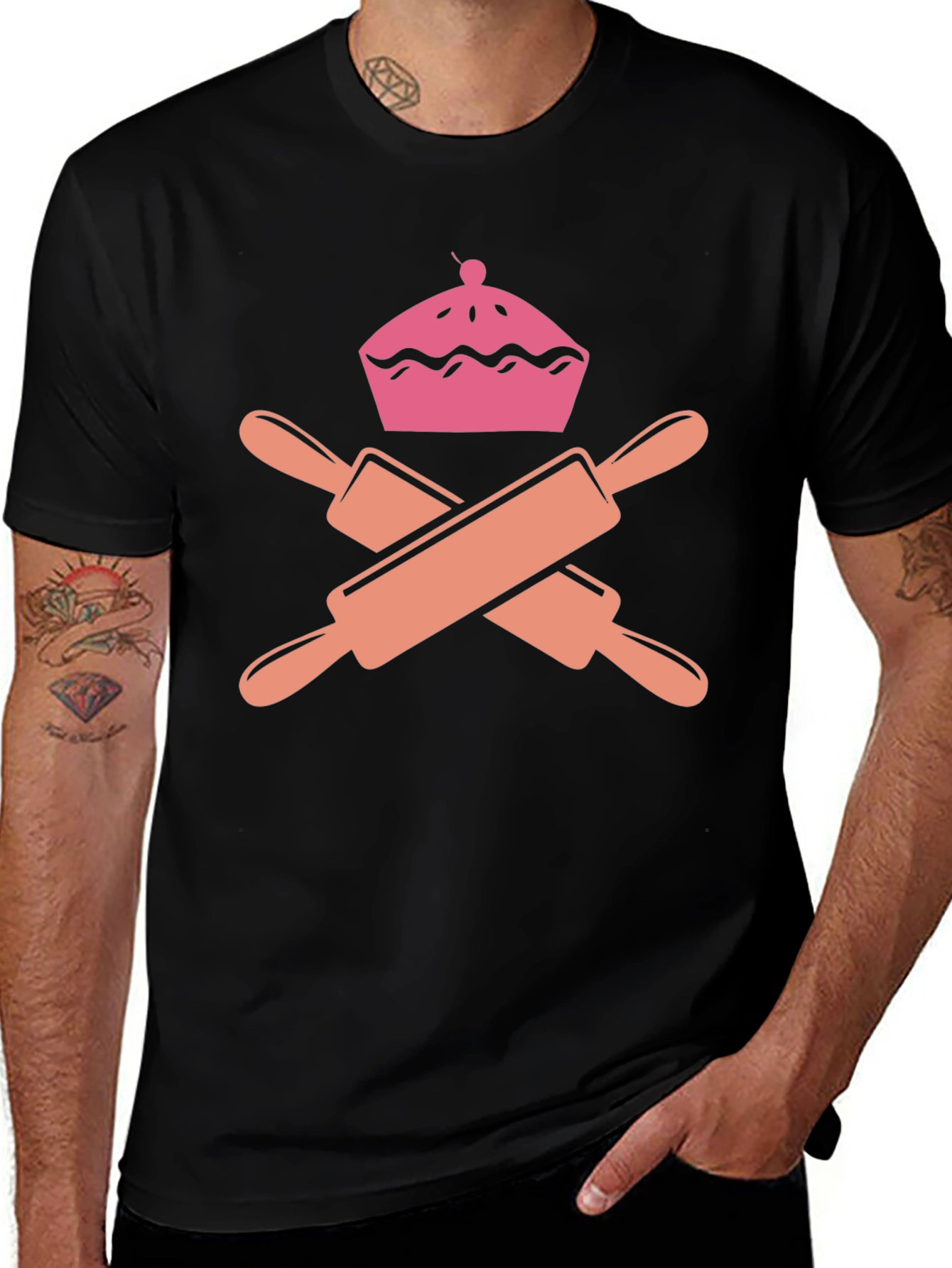 Variant 7 of Baker's Black T-Shirt - Rolling Pin & Pie Design