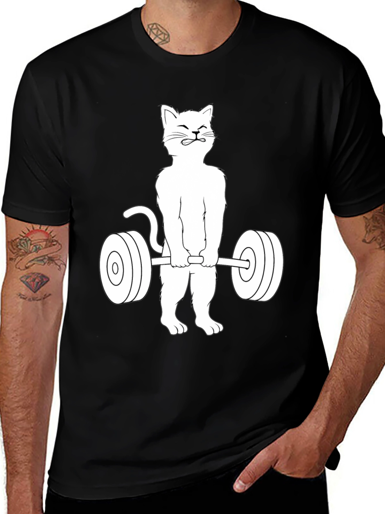 Variant 12 of Funny Cat Lifting Weights Graphic T-Shirt
