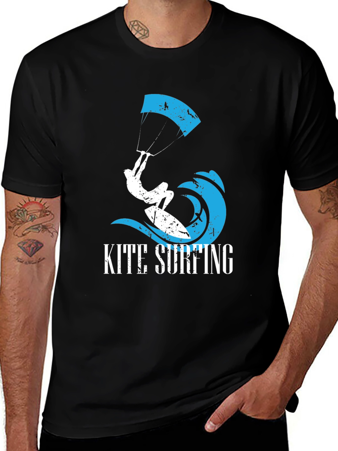 Variant 18 of Kite Surfing Graphic T-Shirt - Black Cotton Tee