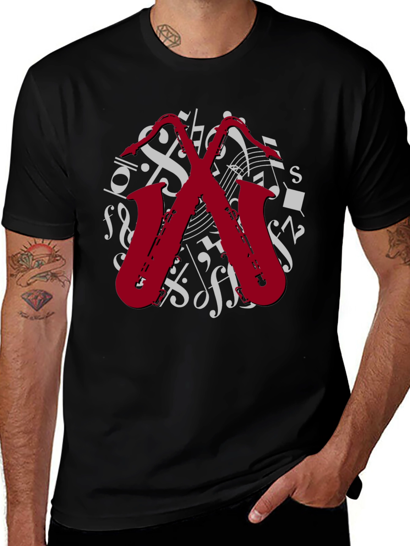 Variant 3 of Saxophone Music Notes Graphic T-Shirt