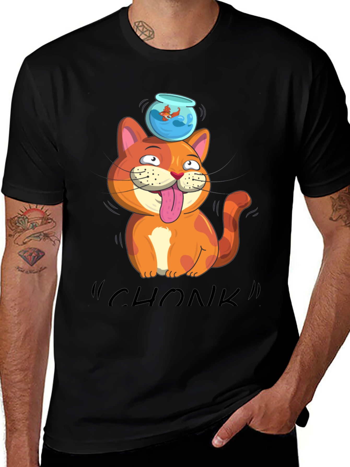 Black Chonk Cat Goldfish T-Shirt main image