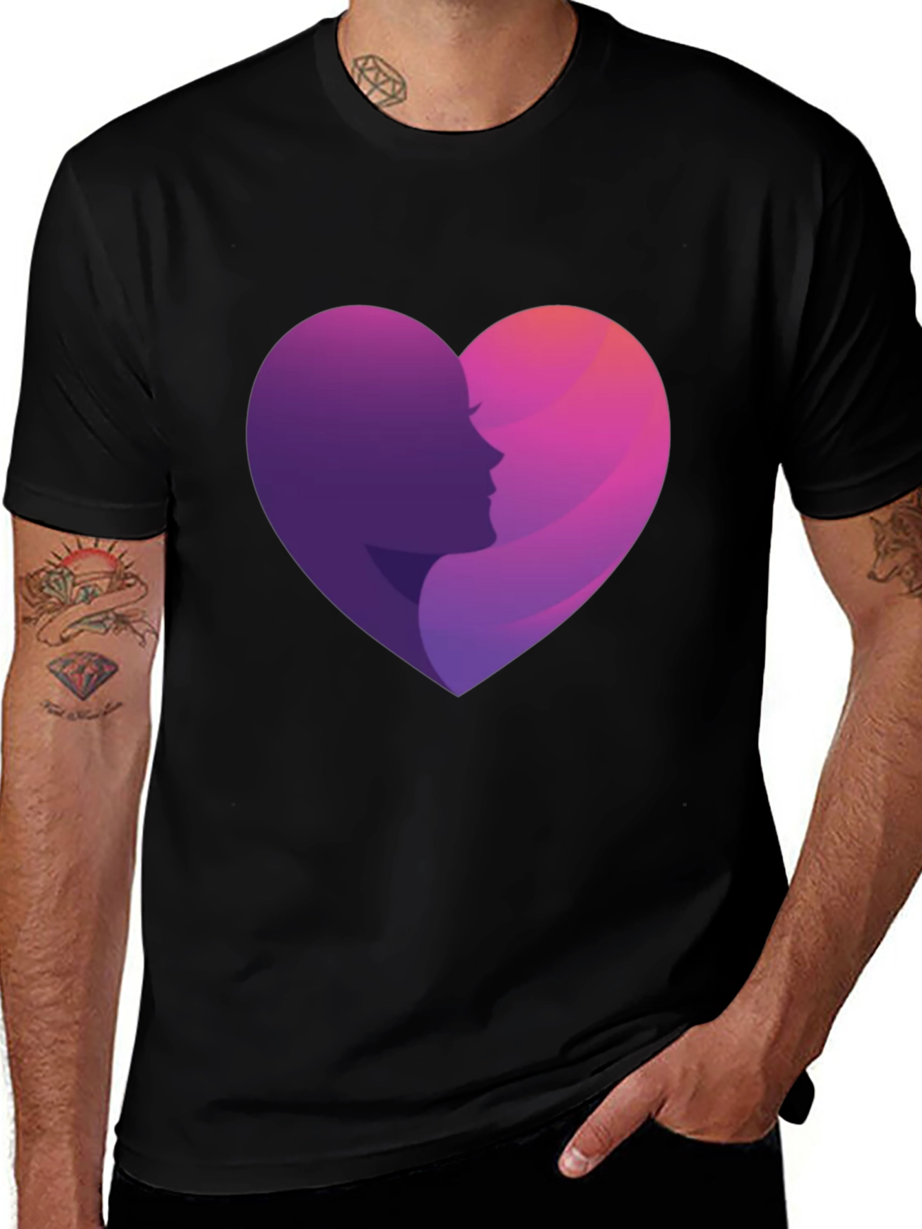 Variant 19 of Heart Profile Graphic Tee - Stylish Black T-Shirt