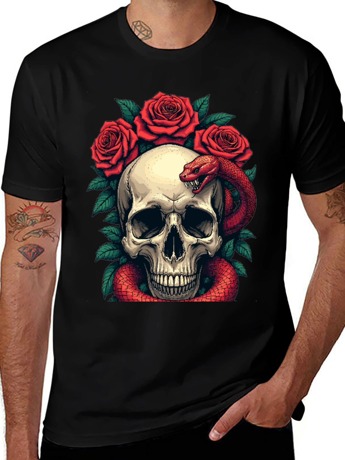 Variant 13 of Skull Snake Roses Graphic T-Shirt