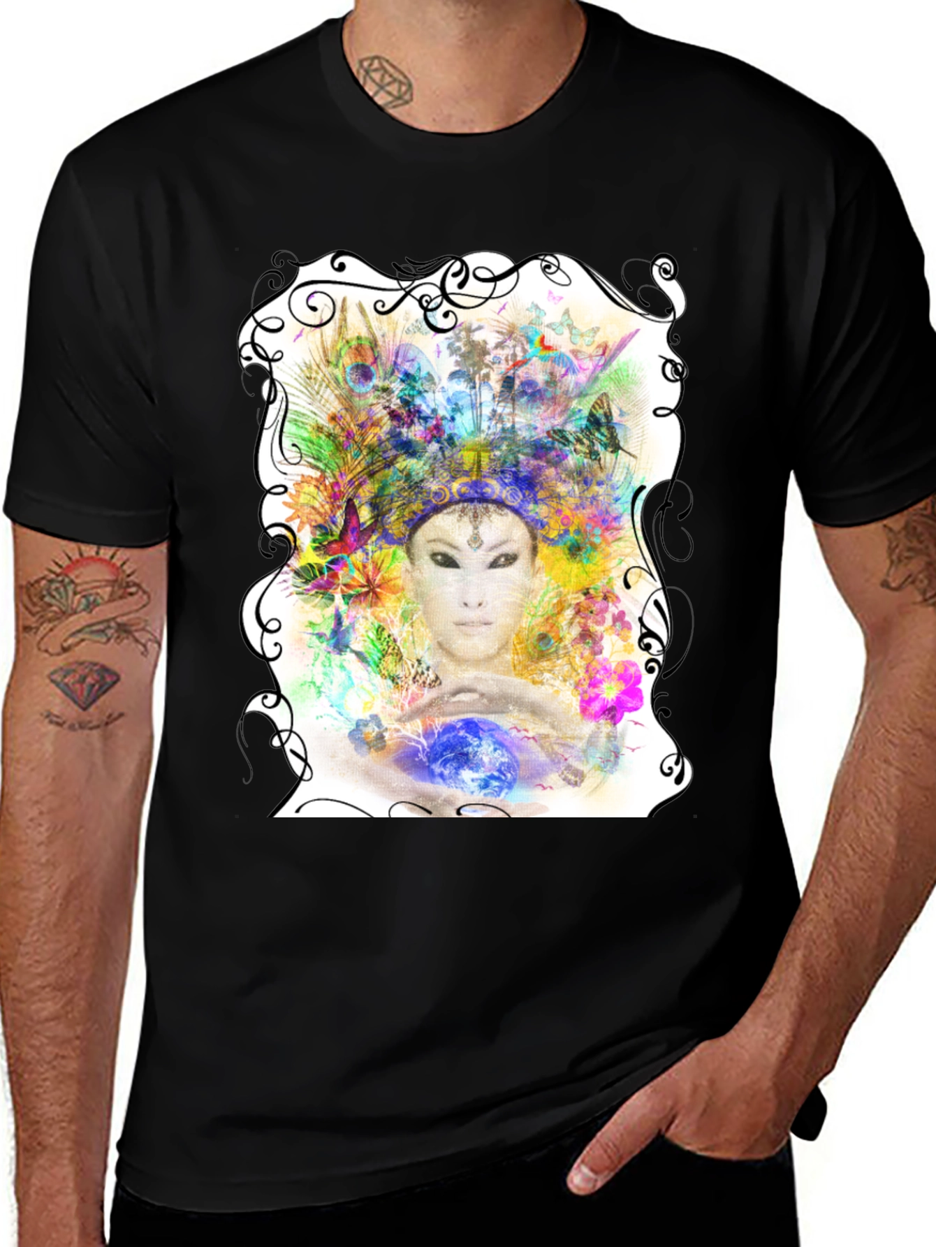 Variant 3 of Mystic Floral Portrait Black T-Shirt