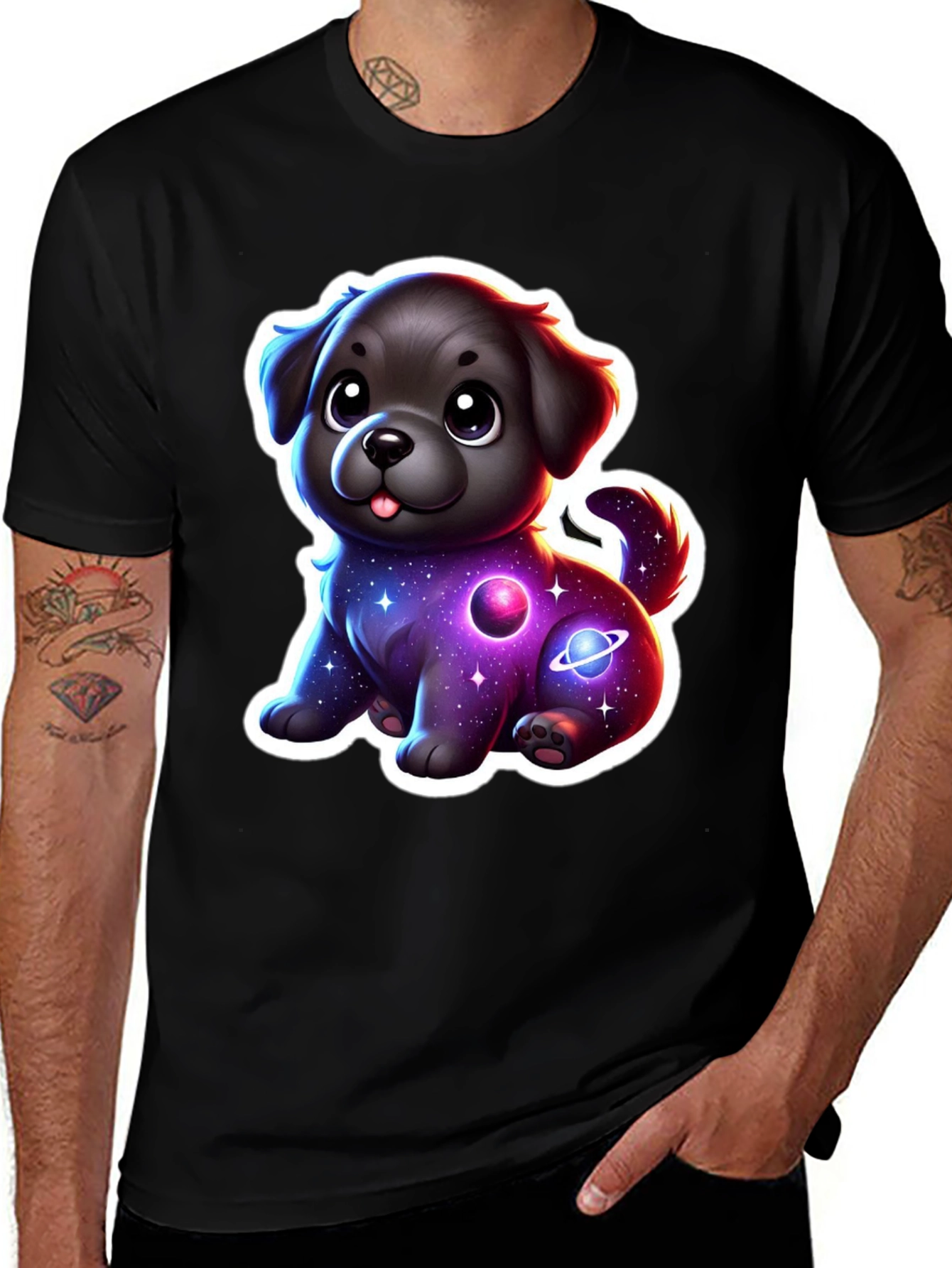 Variant 10 of Cute Space Dog T-Shirt - Galaxy Puppy Design