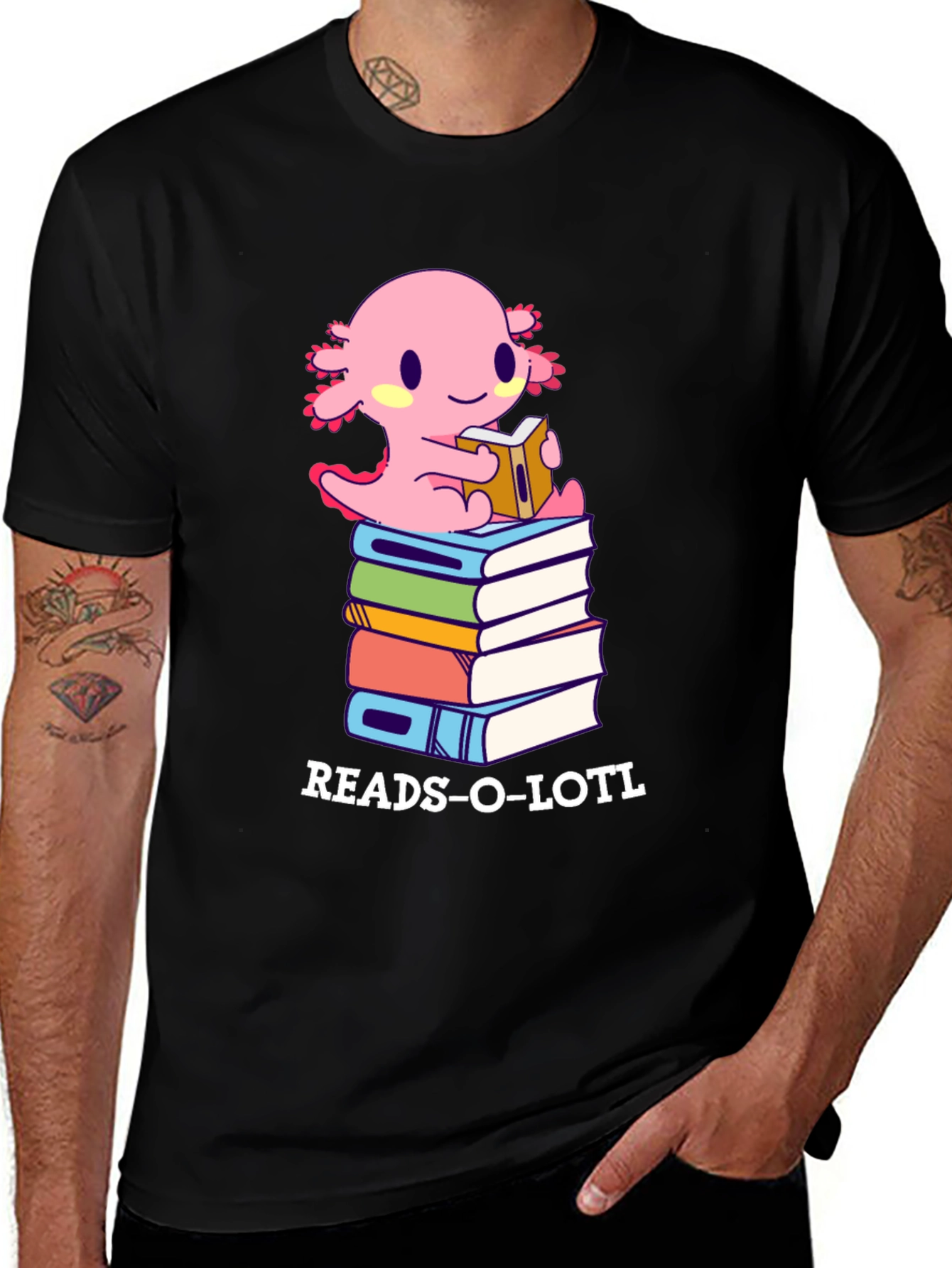 Variant 23 of Reads-O-Lotl T-Shirt, Axolotl Reading
