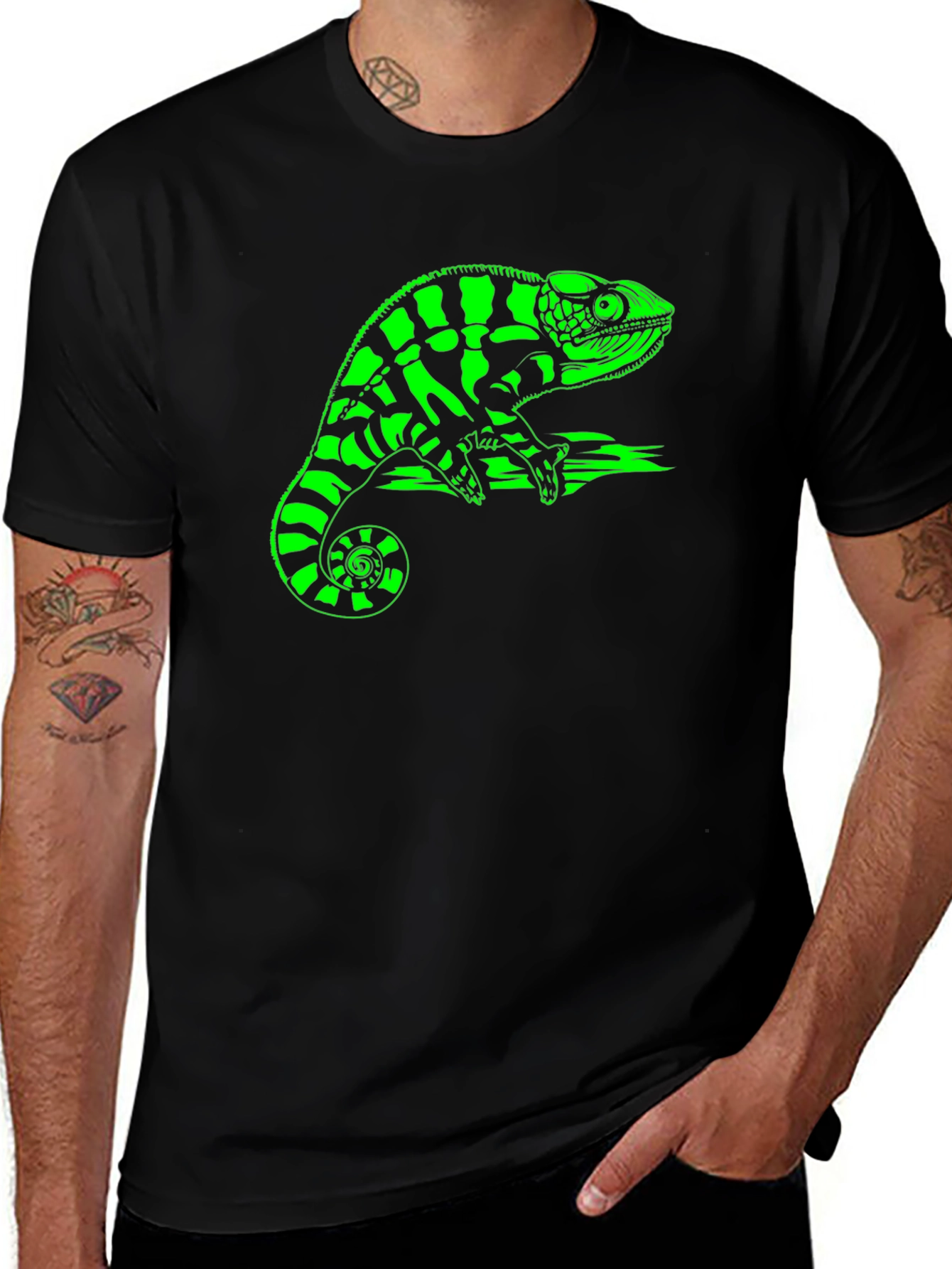 Variant 10 of Neon Chameleon Graphic Tee - Black