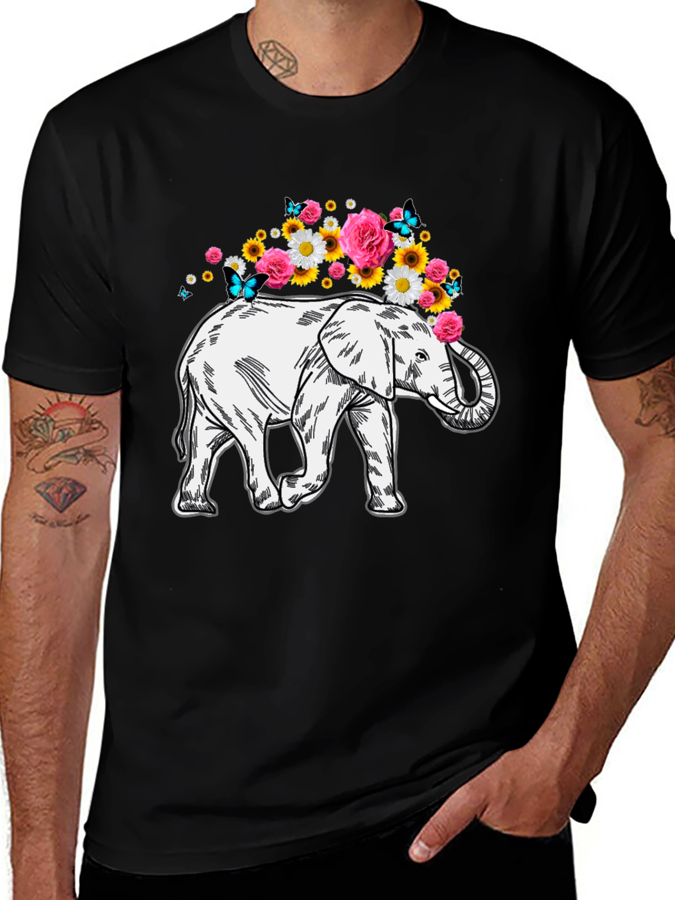 Variant 21 of Elephant Floral Graphic Tee - Trendy Design