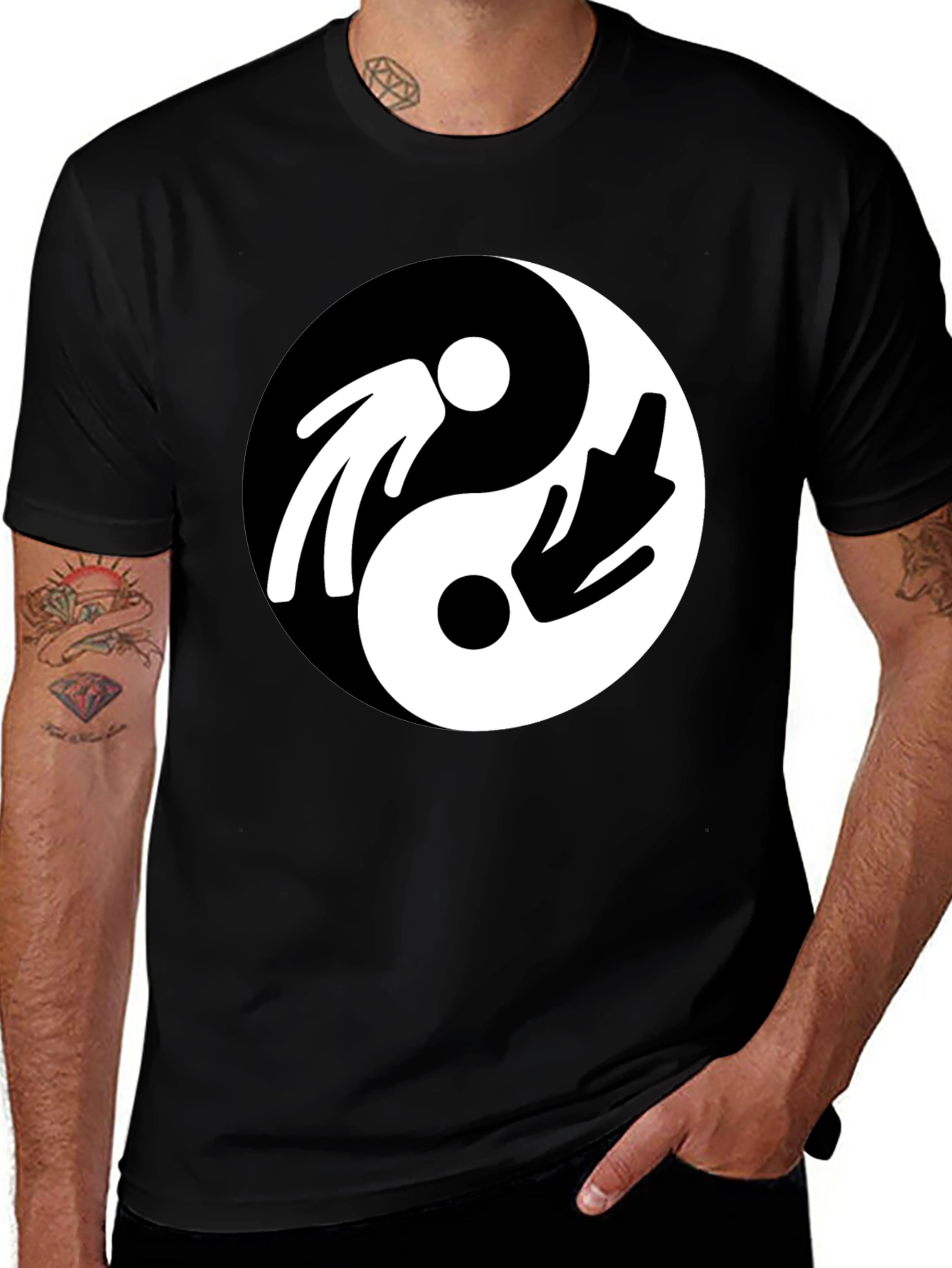 Yin Yang Funny Middle Finger Graphic Tee - Unisex