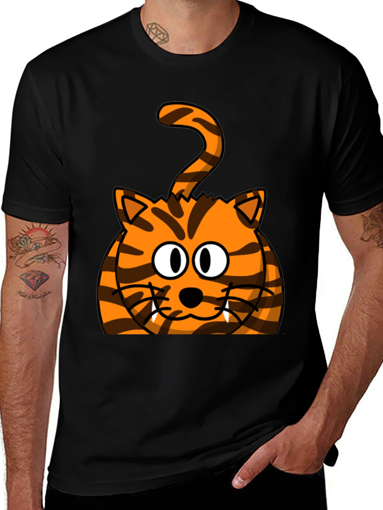 Variant 3 of Cartoon Tiger Graphic Black T-Shirt