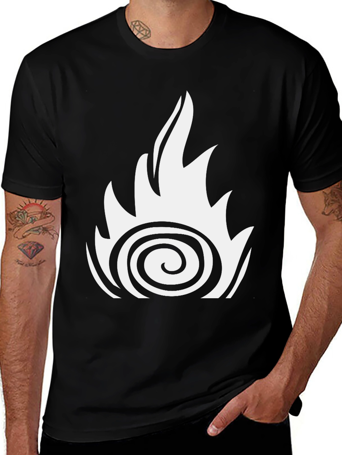 Variant 3 of Fire Swirl Graphic Tee - Black Cotton Casual Shirt