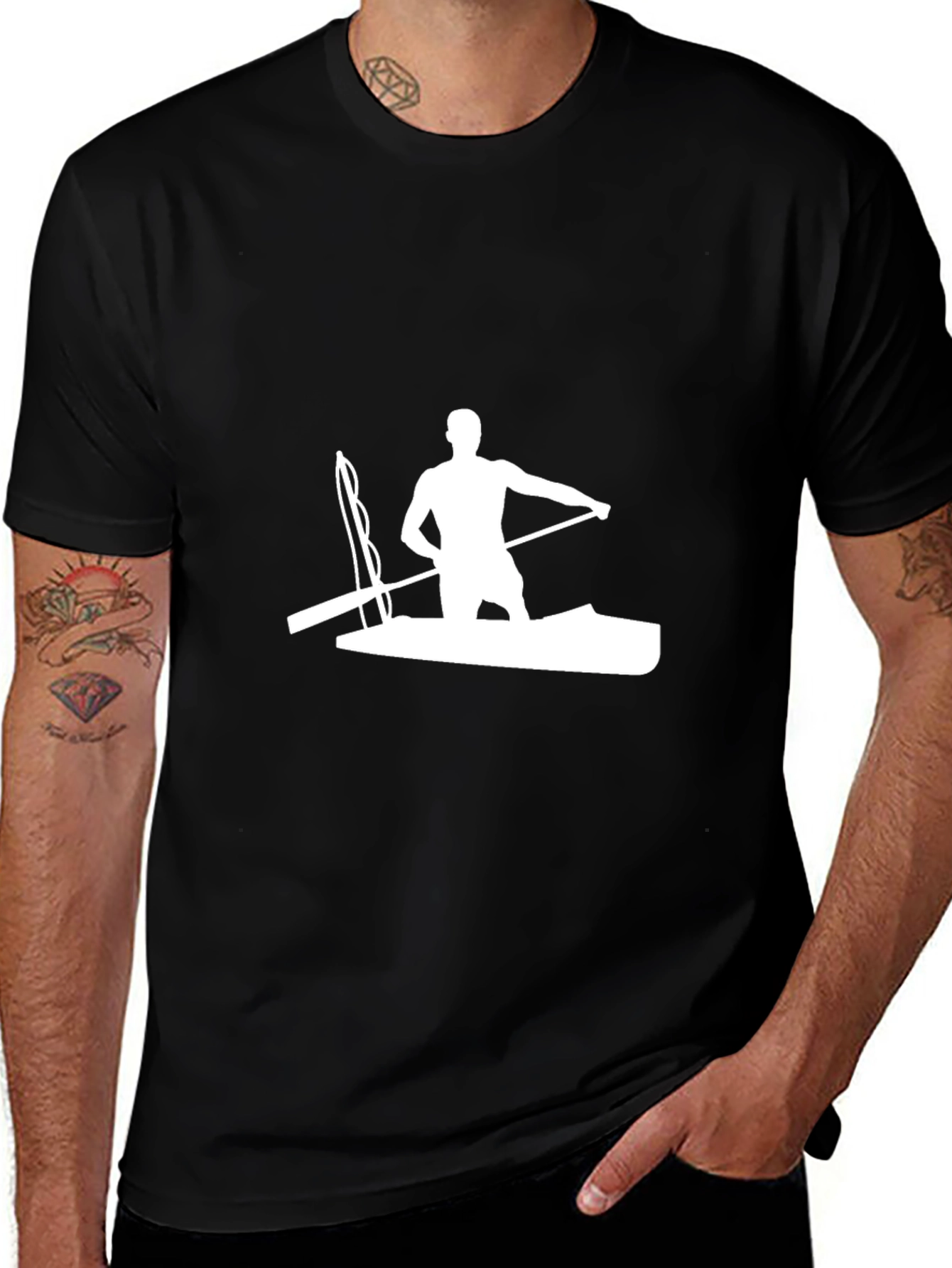 Variant 12 of Fisherman Kayak Silhouette Black T-Shirt