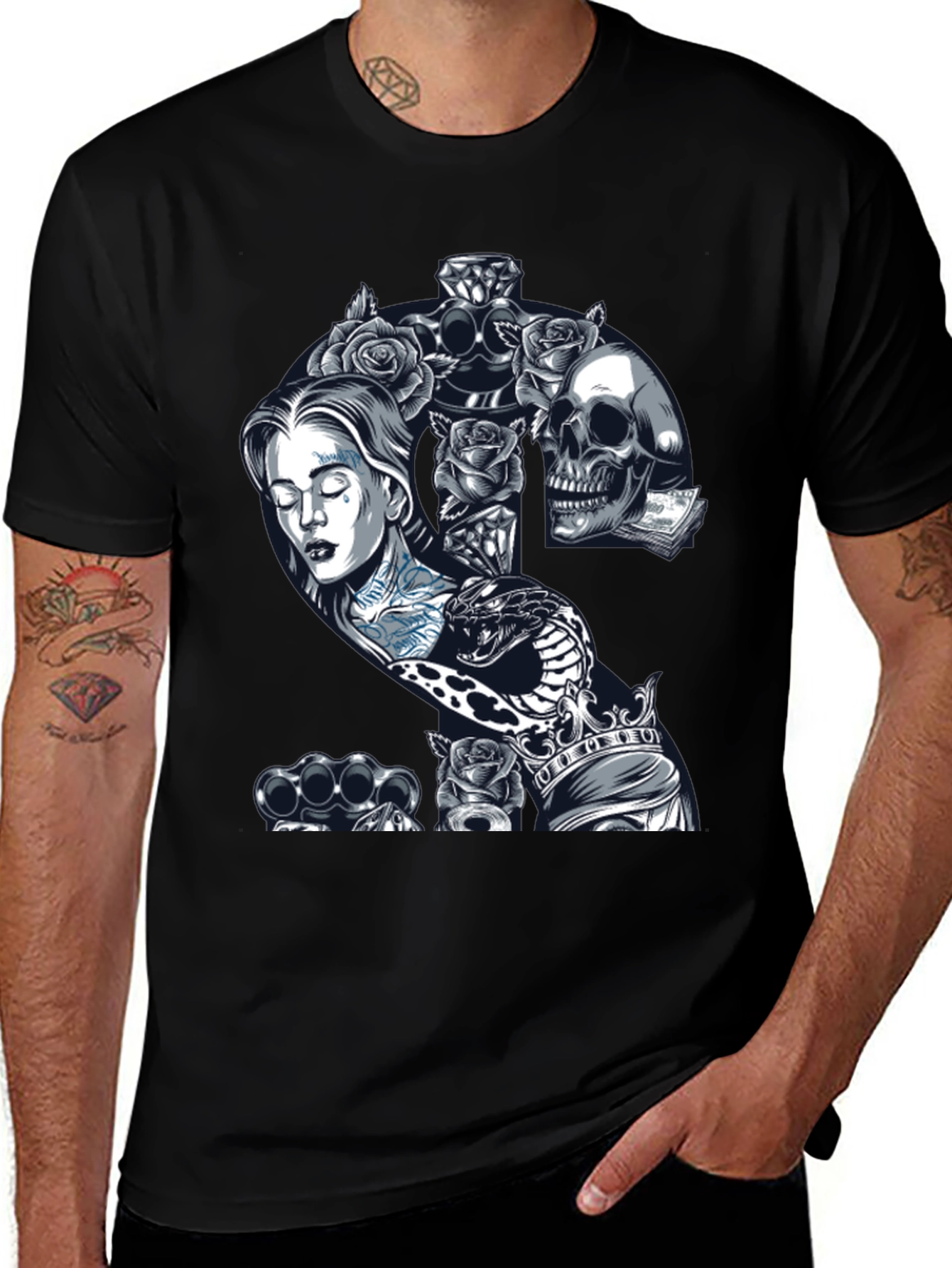 Variant 4 of Edgy Tattoo Graphic T-Shirt - Black