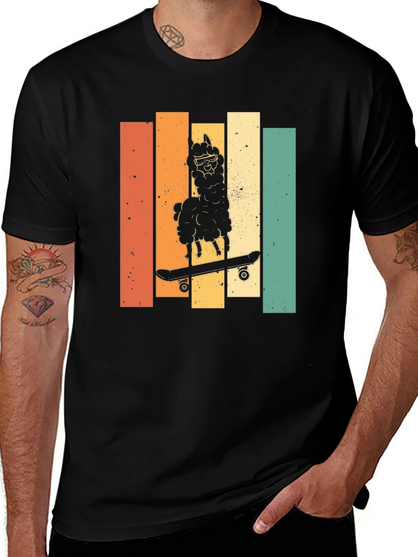 Variant 3 of Retro Skateboard Llama Graphic Tee