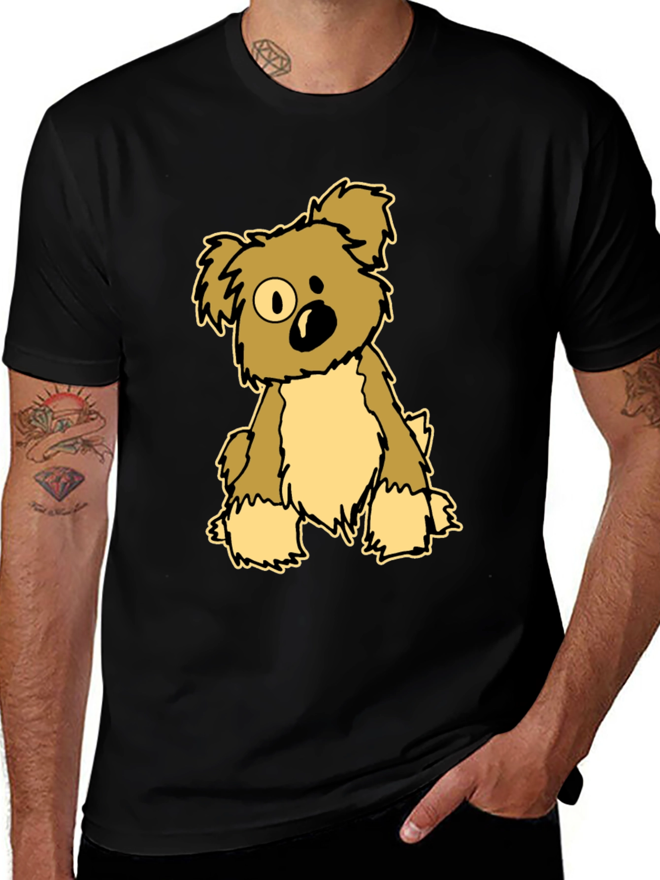 Variant 8 of Cartoon Koala Graphic Tee - Black Cotton Blend