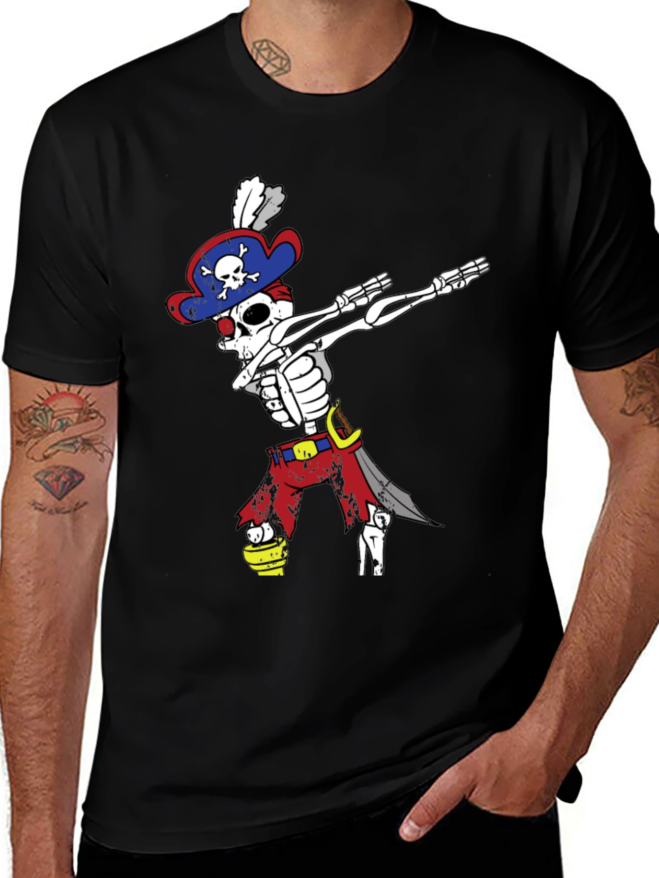 Variant 12 of Pirate Skeleton Dabbing T-Shirt - Men's Black Crew Neck