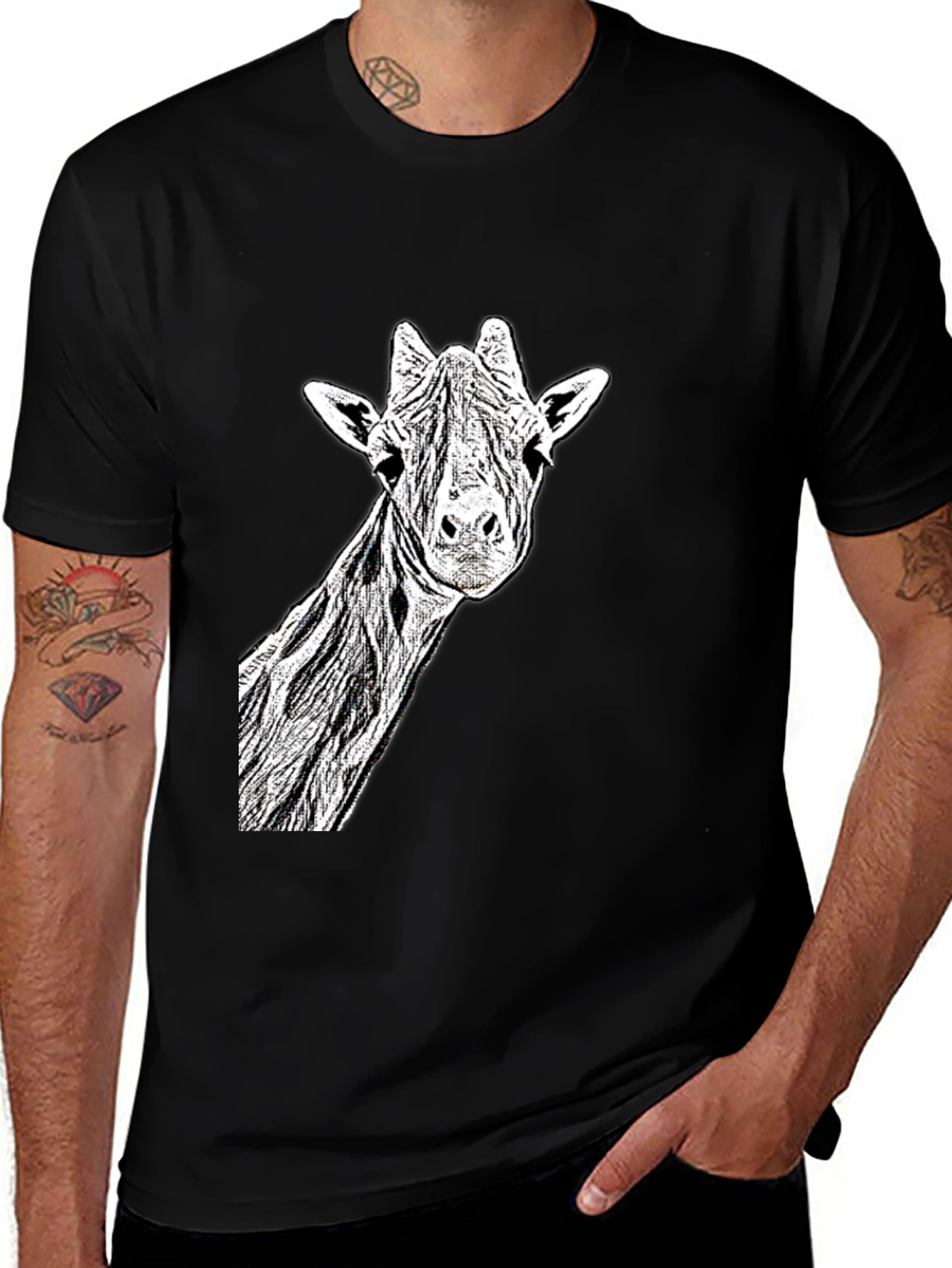 Variant 12 of Giraffe Graphic Tee - Black Cotton T-Shirt