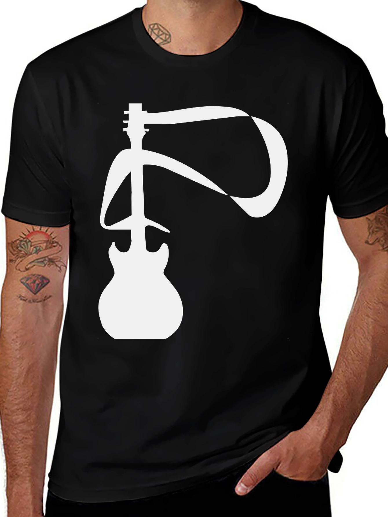 Variant 10 of Guitar T-Shirt - Black Cotton Musical Design