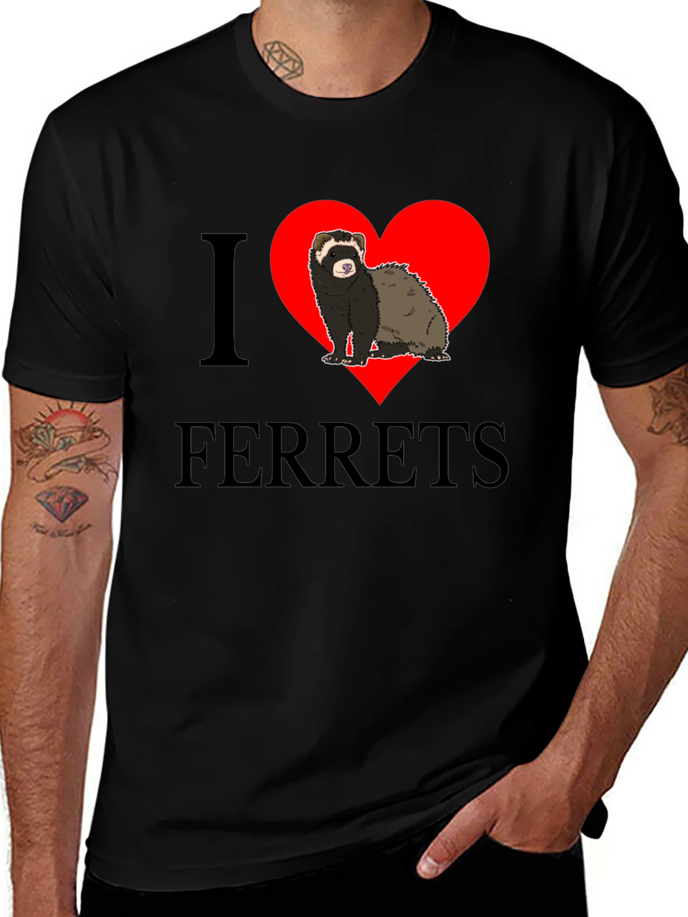 Variant 27 of I Heart Ferrets T-Shirt: Black Cotton Tee