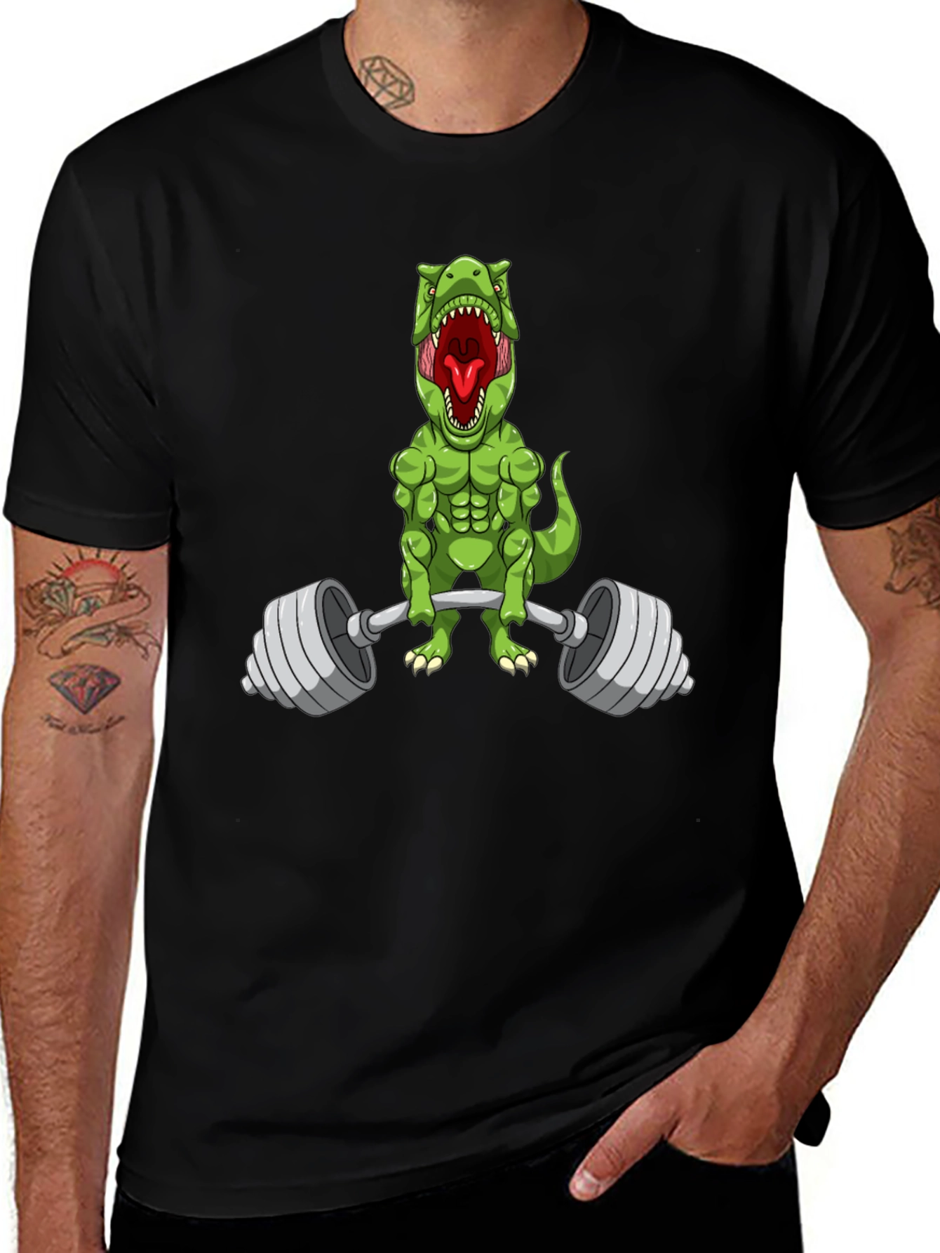 Variant 27 of Dino Lift T-Shirt: Black, Funny Gym Tee