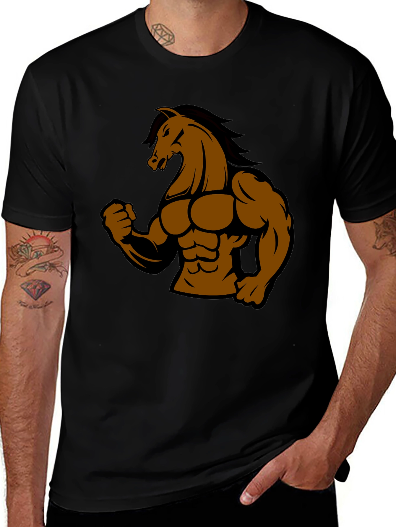 Variant 27 of Muscle Horse Graphic Tee - Black Cotton T-Shirt