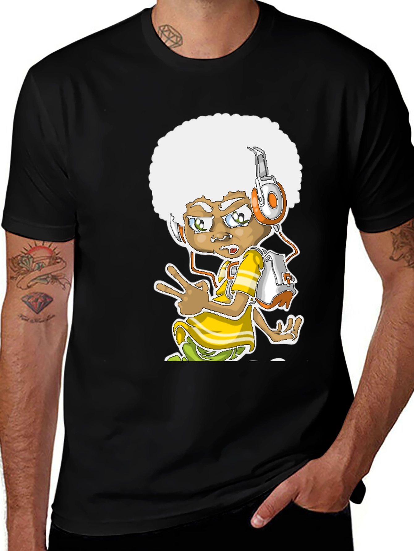 Funky Cartoon Afro Graphic Tee - Black