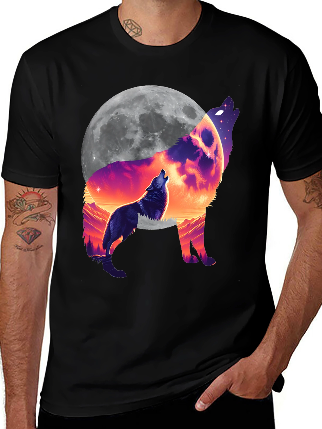 Wolf Moon Graphic T-Shirt - Black Tee
