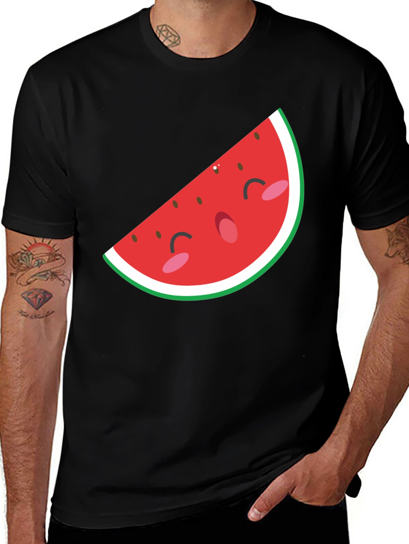 Variant 26 of Men's Black T-Shirt with Cute Watermelon Graphic