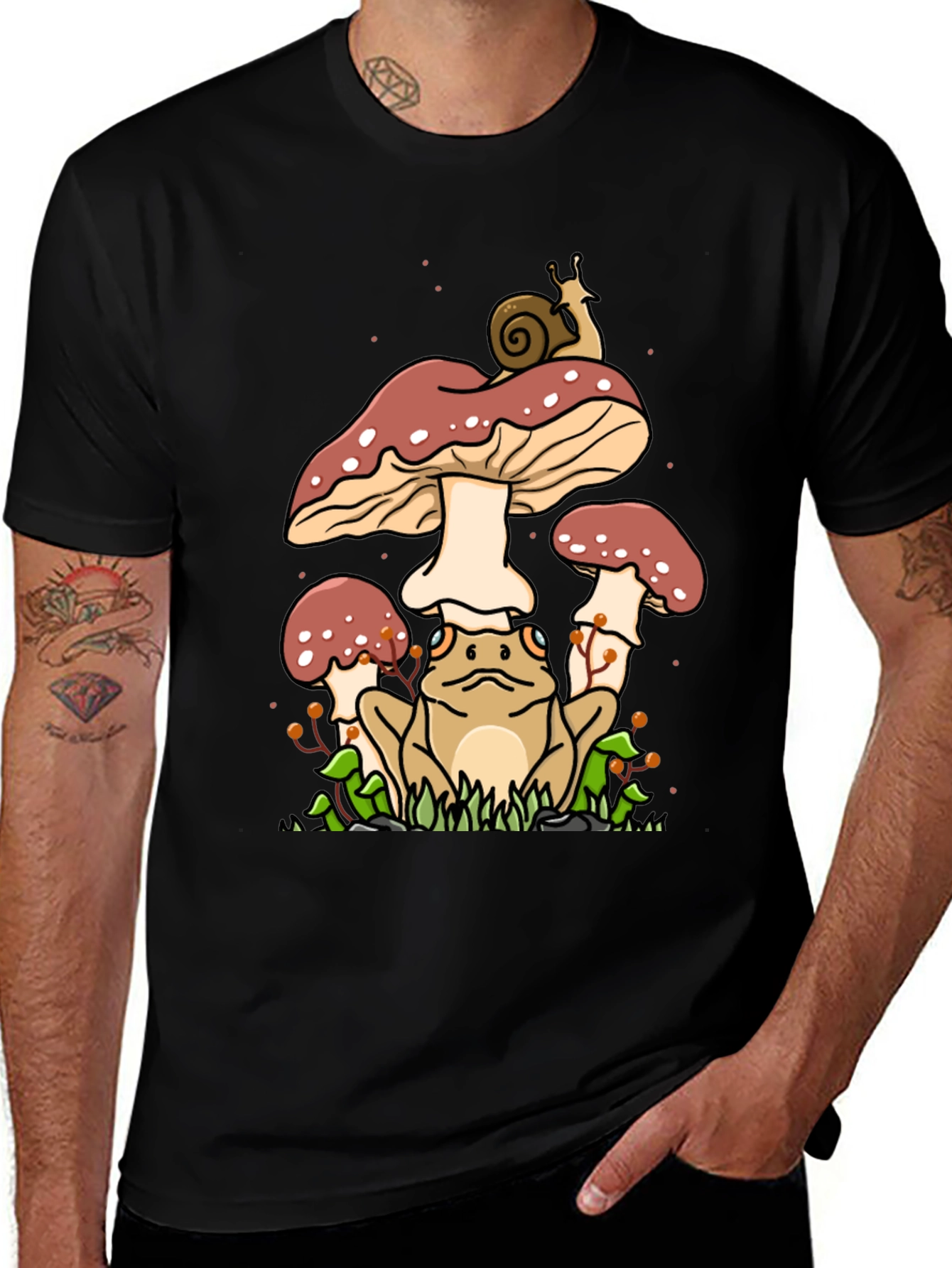 Variant 15 of Frog and Mushroom Graphic Tee - Black
