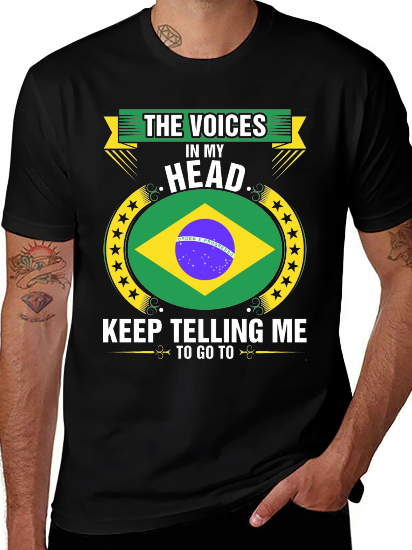 Brazil Flag T-Shirt: Voices in My Head - Travel Tee