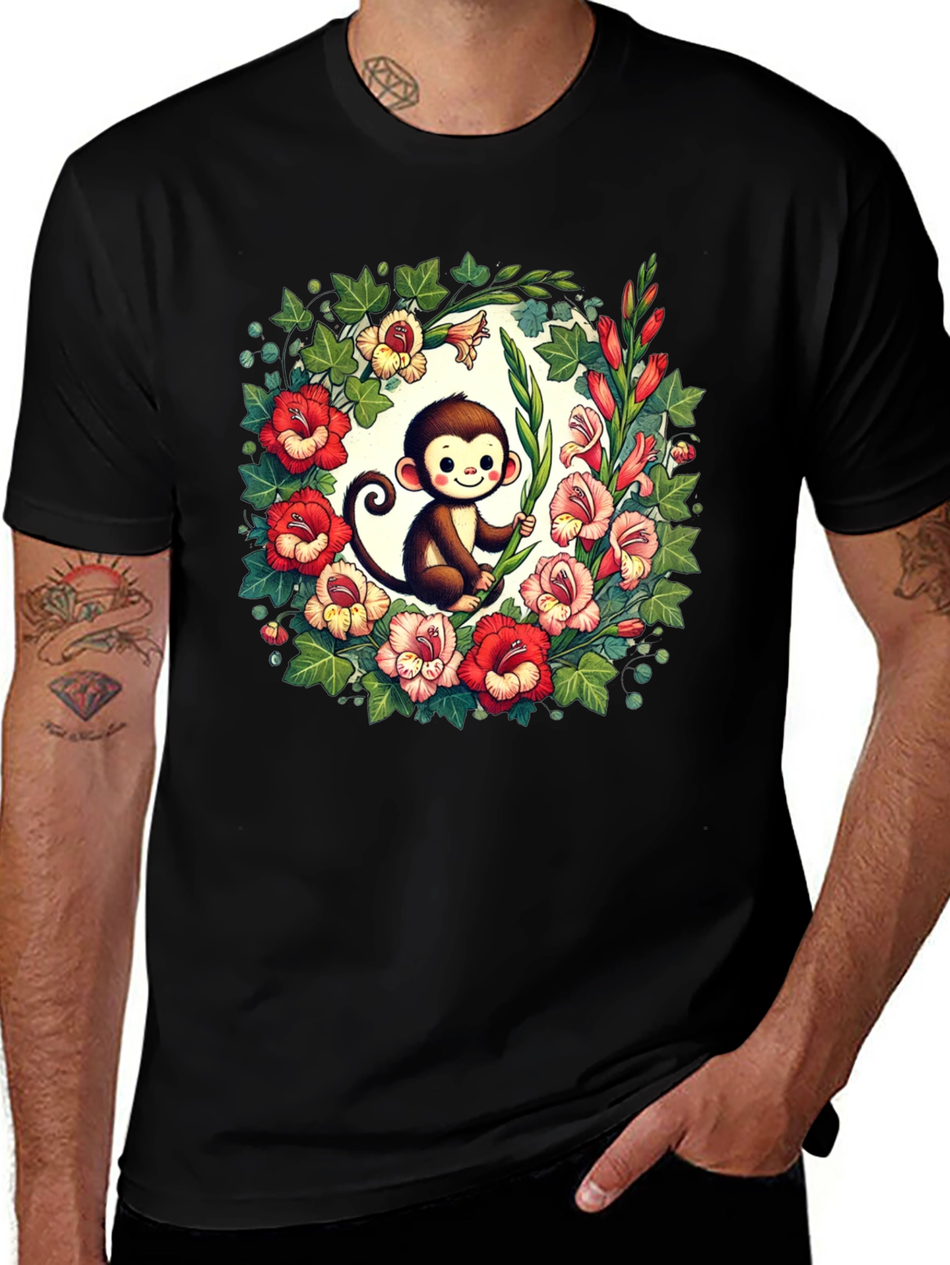 Variant 6 of Floral Monkey Graphic Tee - Cute & Unique Design