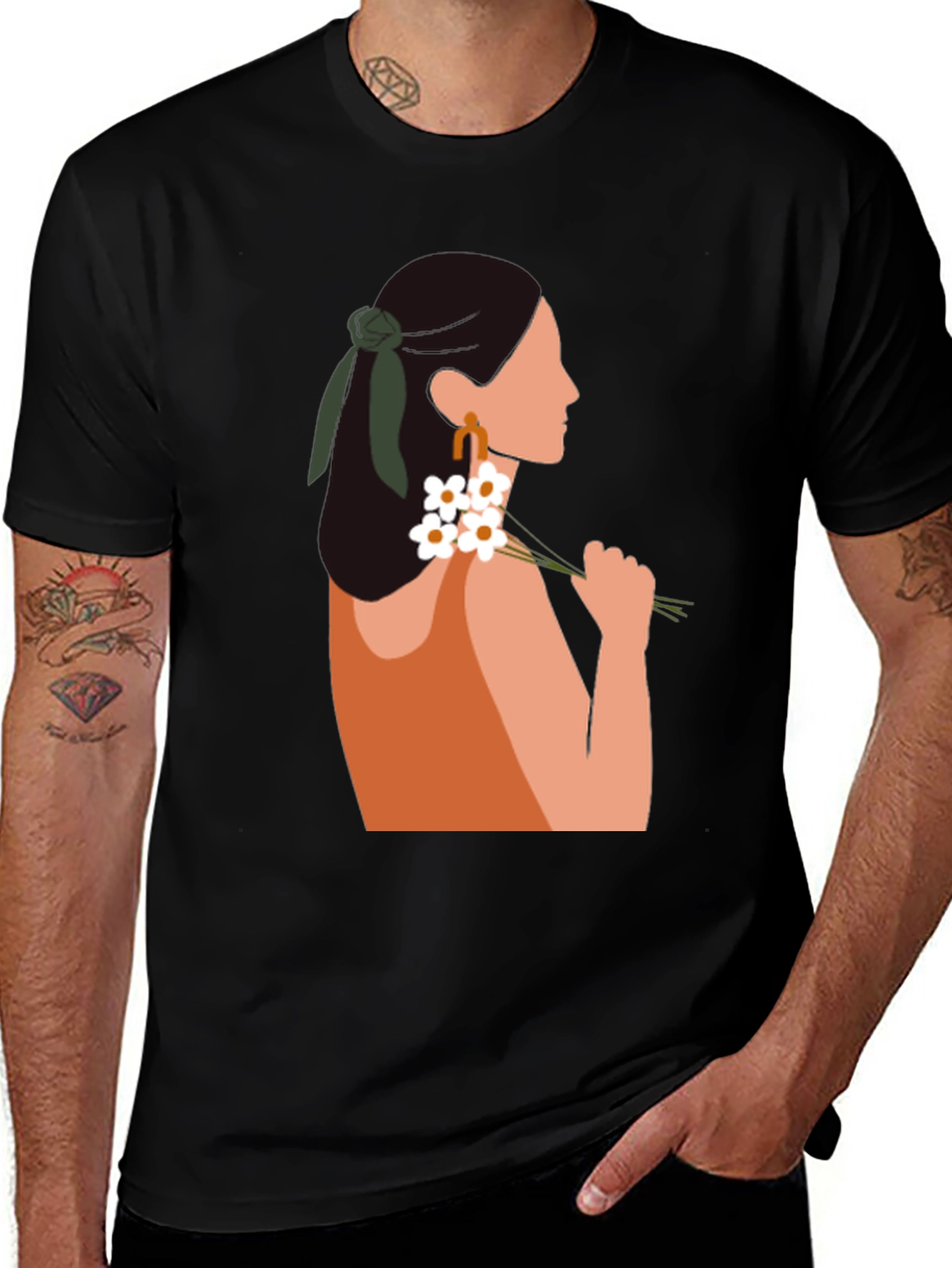 Variant 30 of Trendy Black T-Shirt with Abstract Woman Graphic