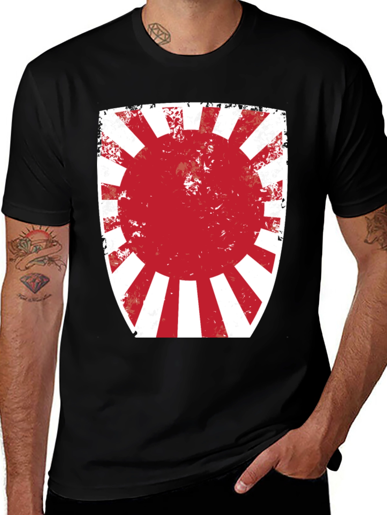 Black Rising Sun Graphic Tee - Distressed Print main image