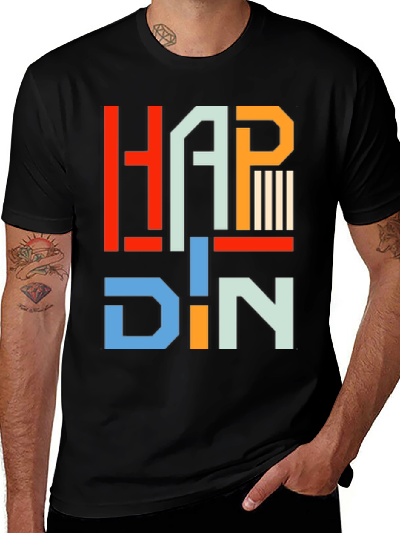 Variant 23 of HAPP DIN T-Shirt - Geometric Letter Graphic Tee