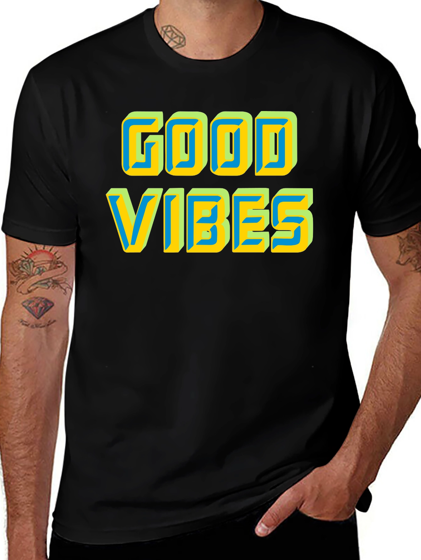 Black Good Vibes Graphic Tee - Positive Energy Shirt main image