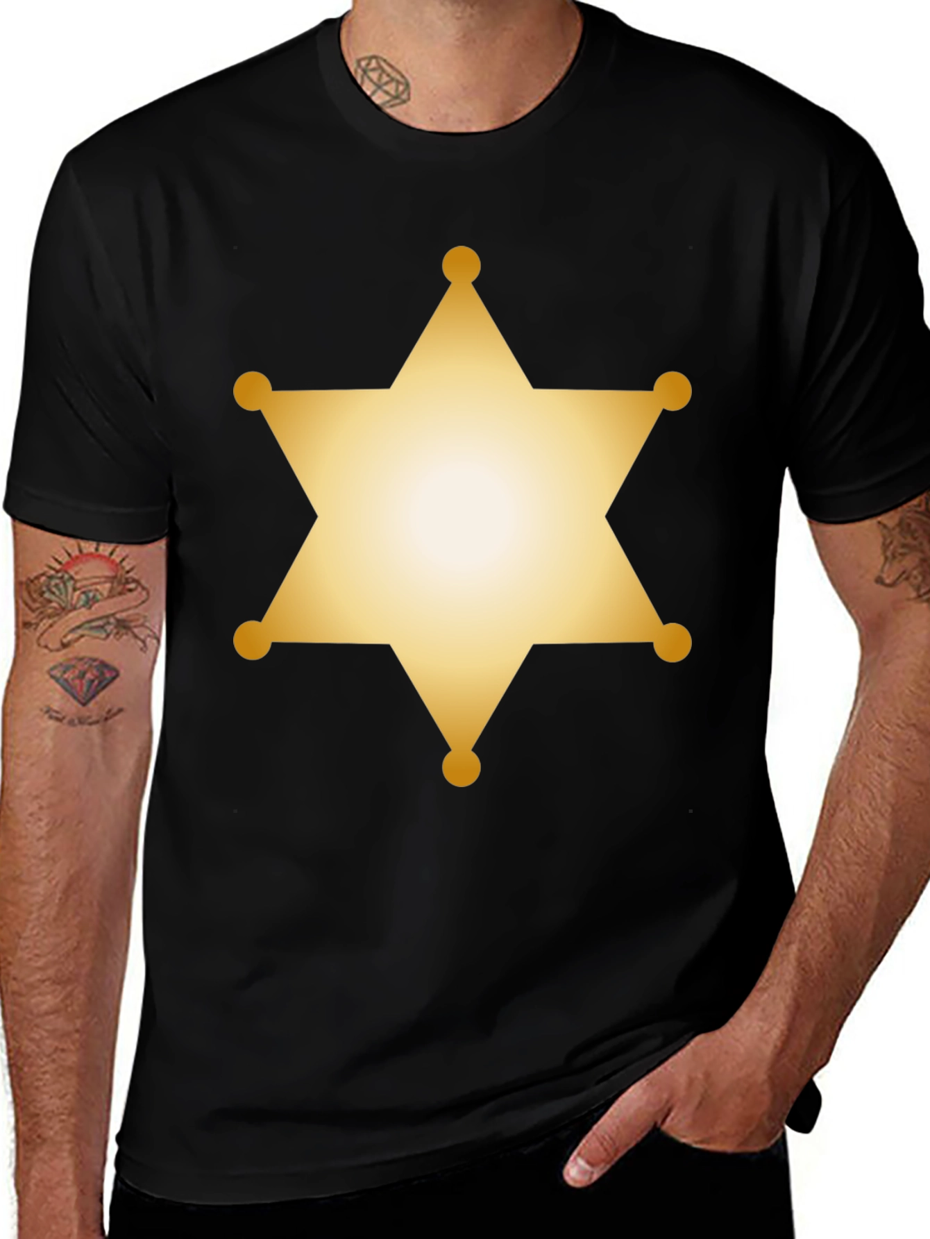 Variant 22 of Sheriff Star Graphic Tee - Black Cotton Blend T-Shirt