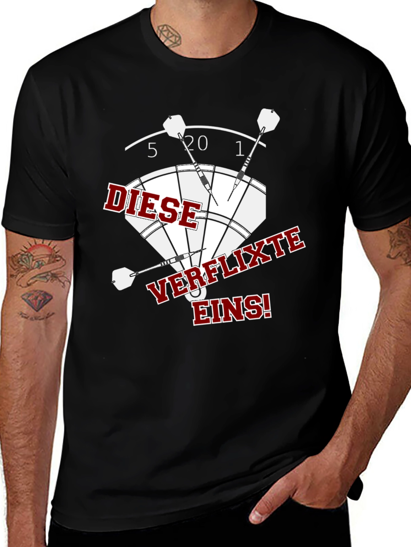 Variant 12 of Darts Graphic Tee - Diese Verflixte Eins! Black Shirt