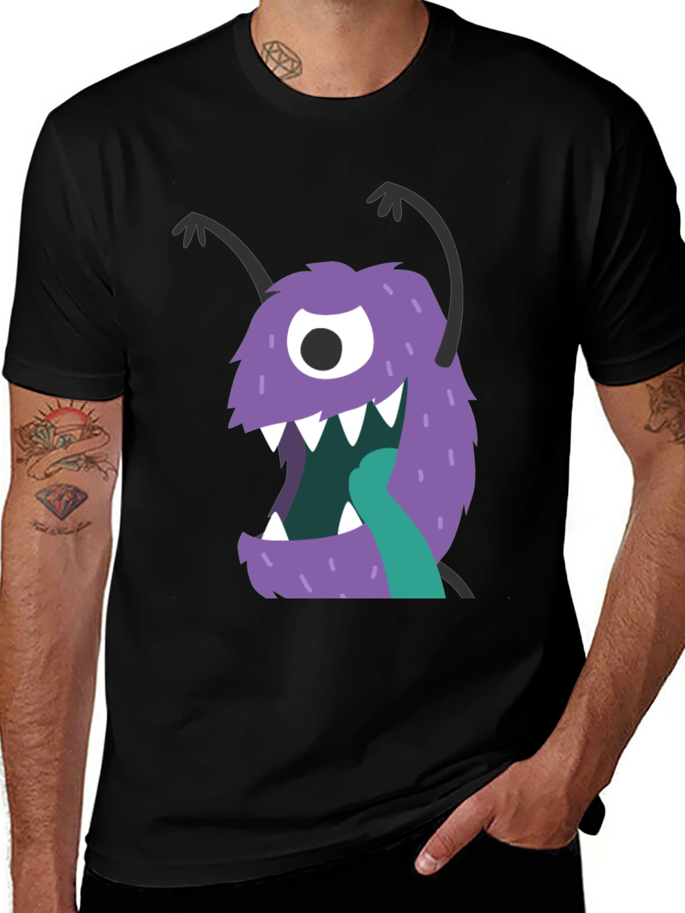 Variant 19 of Monster Graphic Tee - Black Cotton Blend Casual Wear