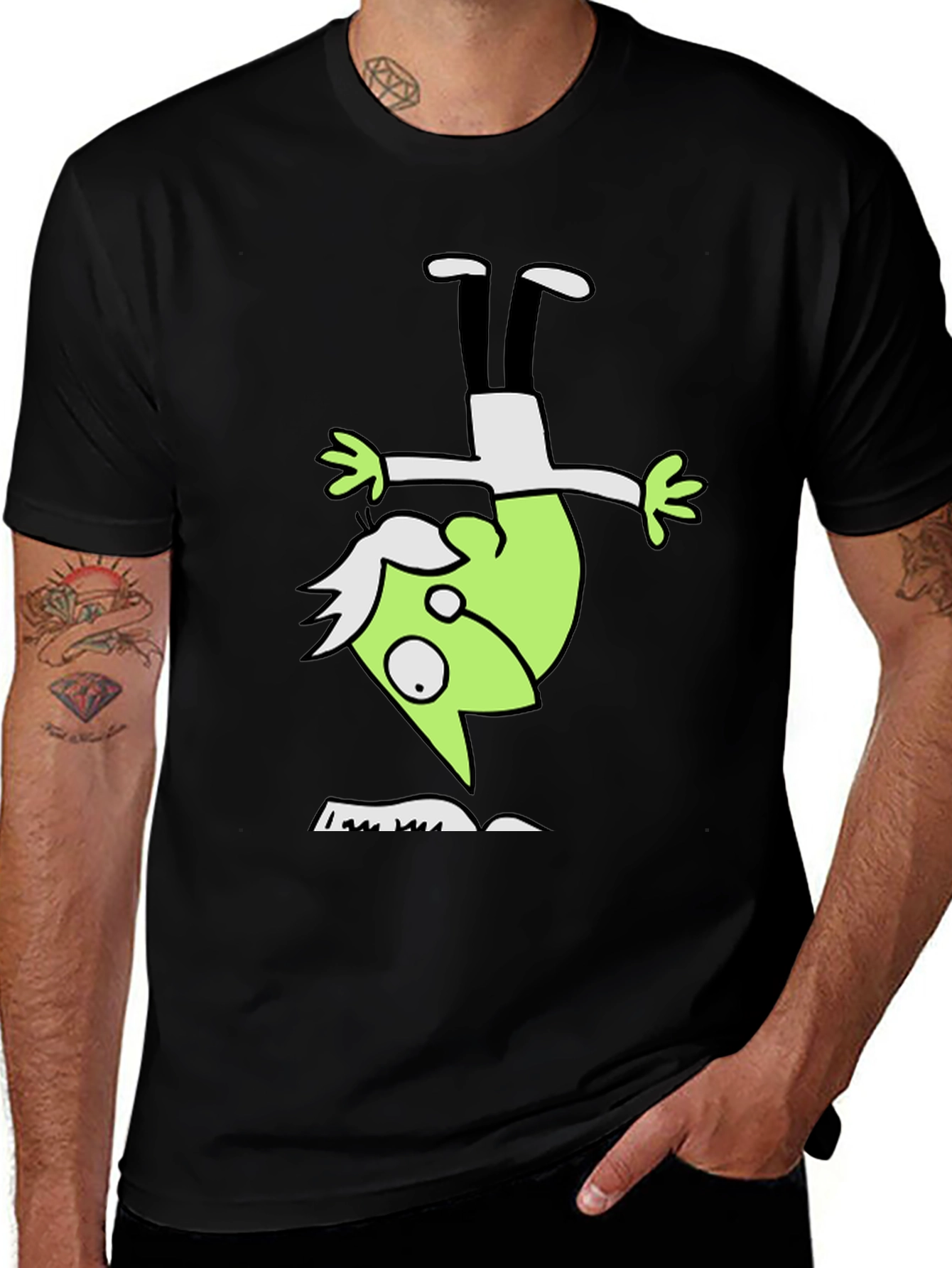 Variant 14 of Upside Down Green Character Black T-Shirt