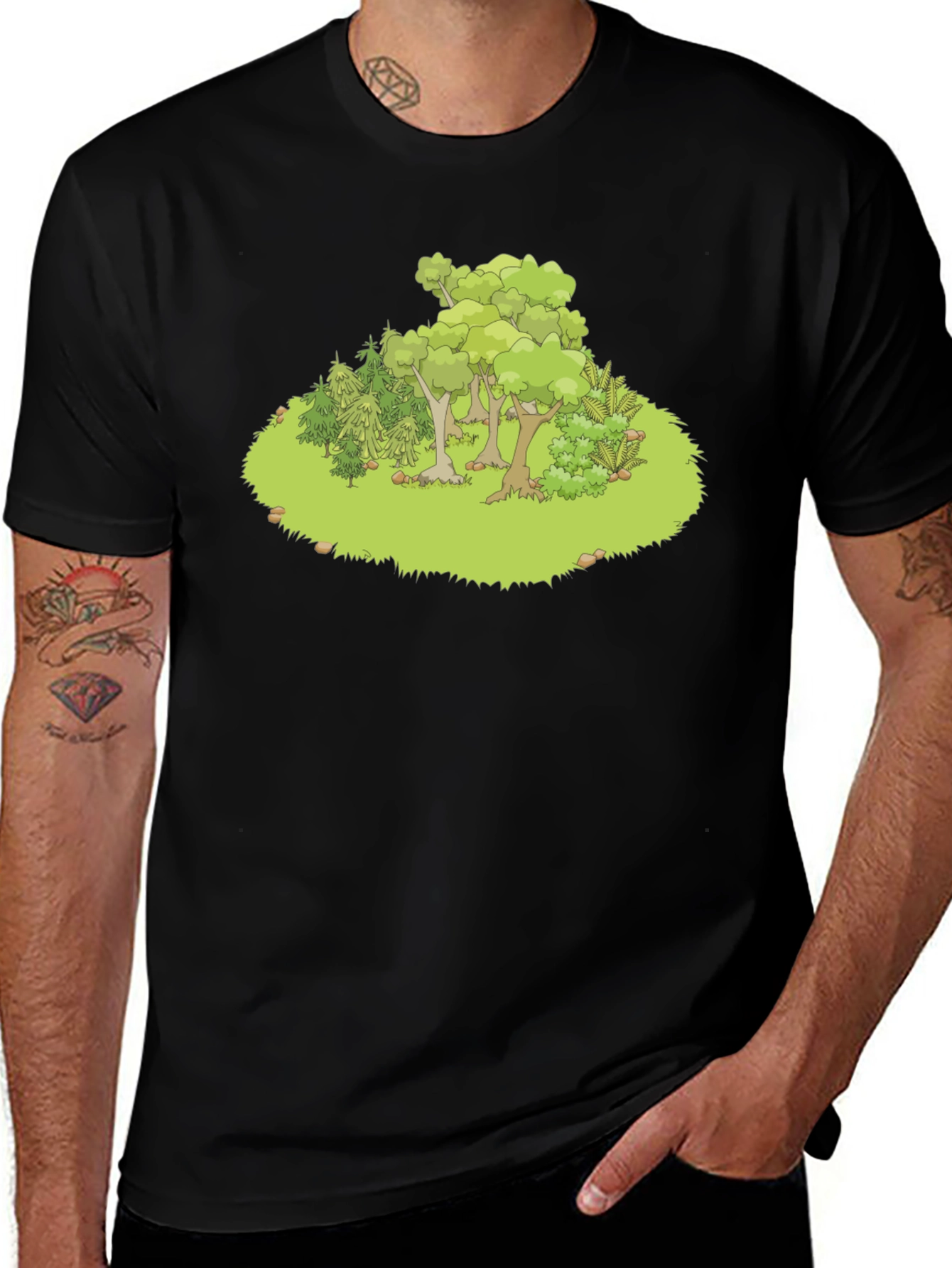 Variant 23 of Cartoon Forest Graphic Black T-Shirt