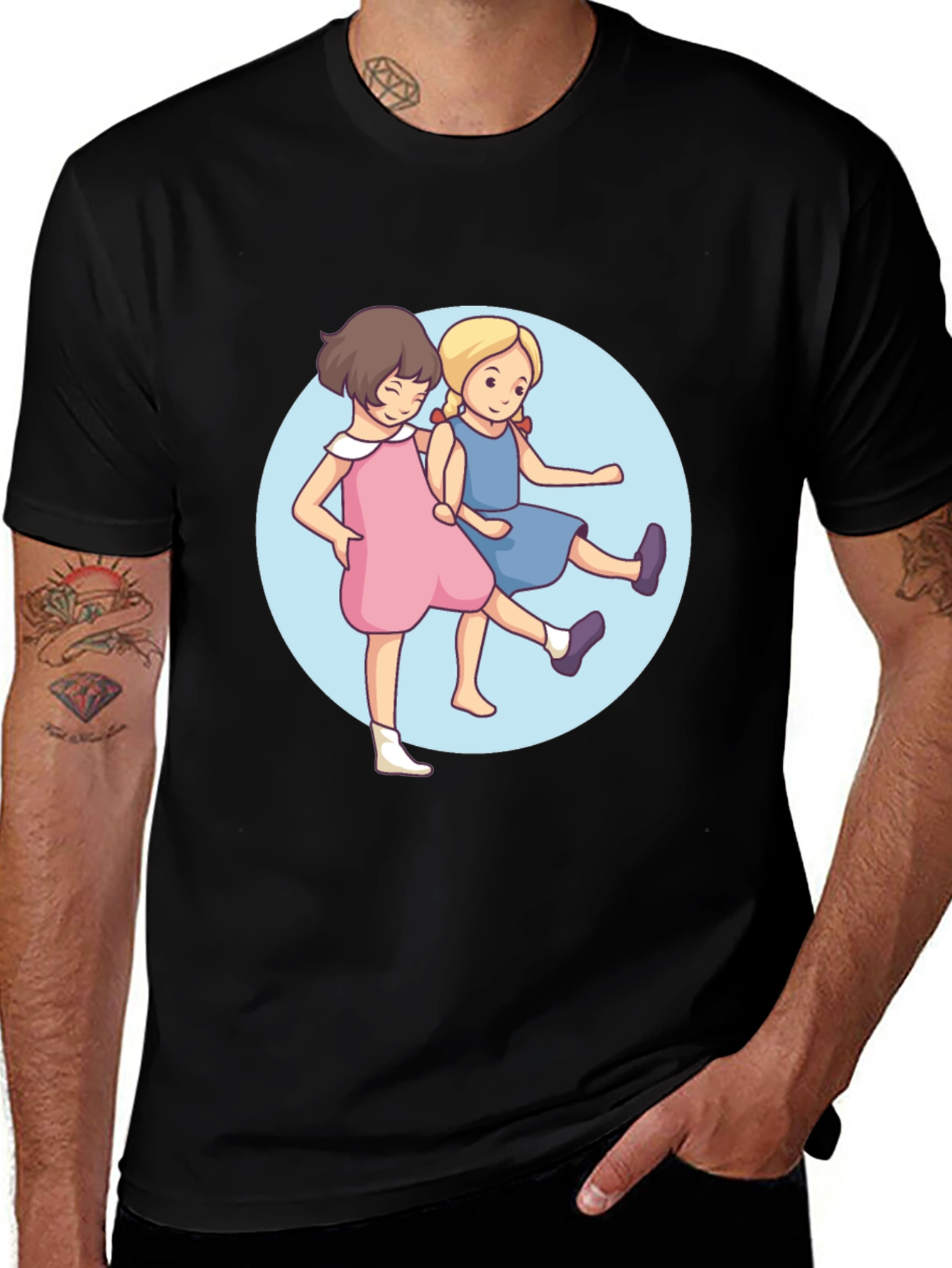 Variant 10 of Cute Cartoon Twins Black T-Shirt