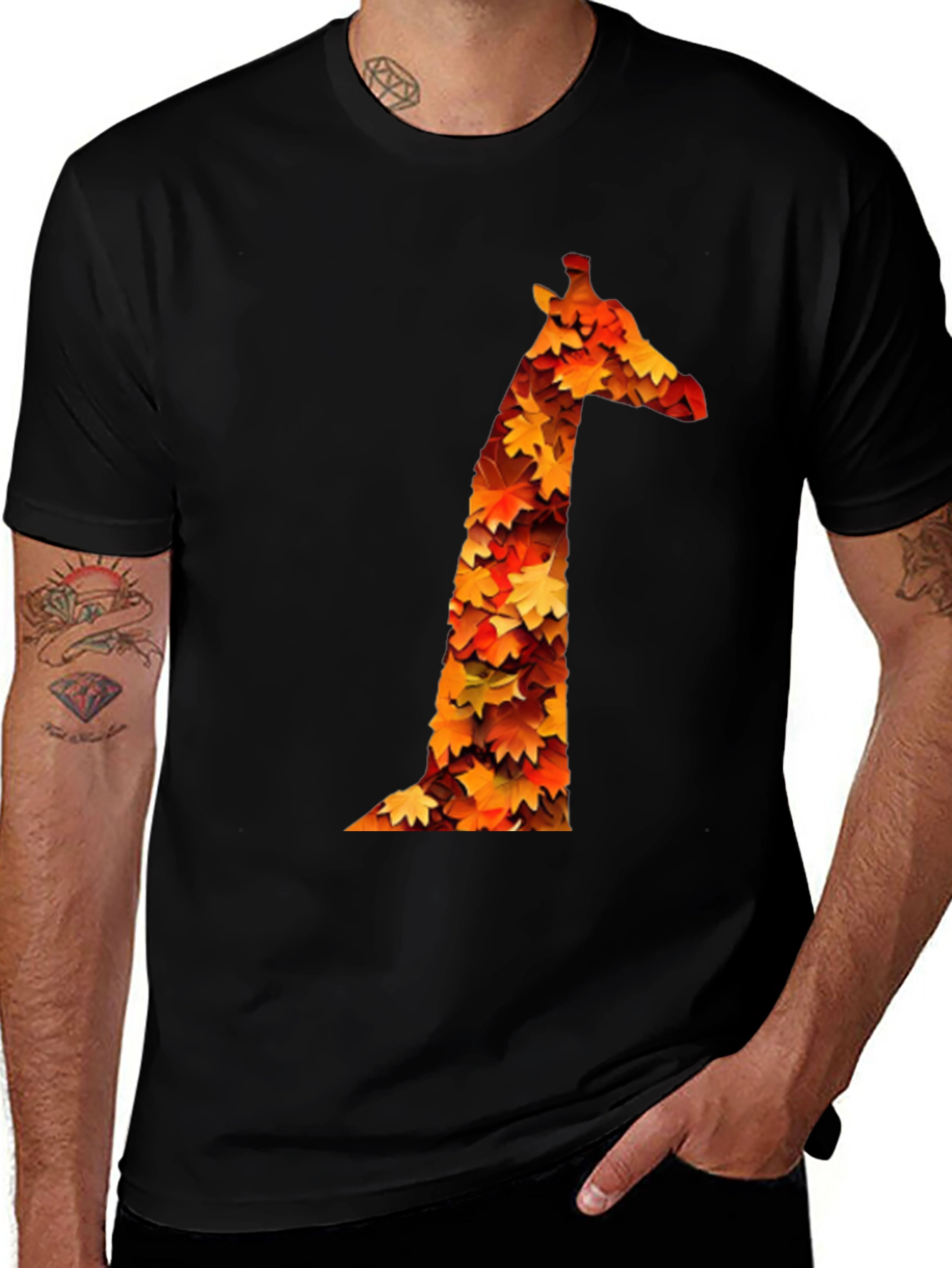 Variant 23 of Fall Leaf Giraffe Black T-Shirt