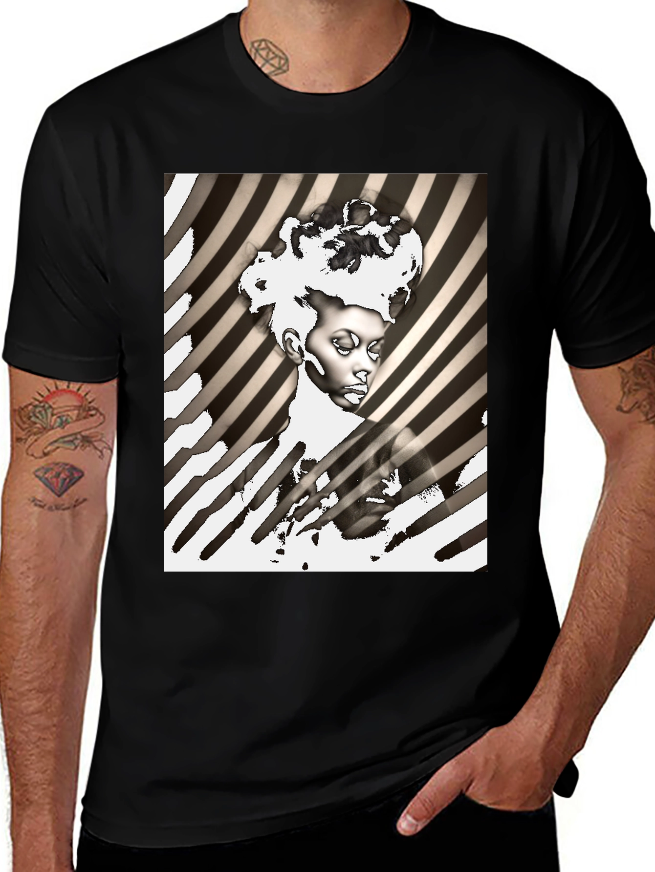 Variant 16 of Striking Graphic Print Tee - Monochrome Art