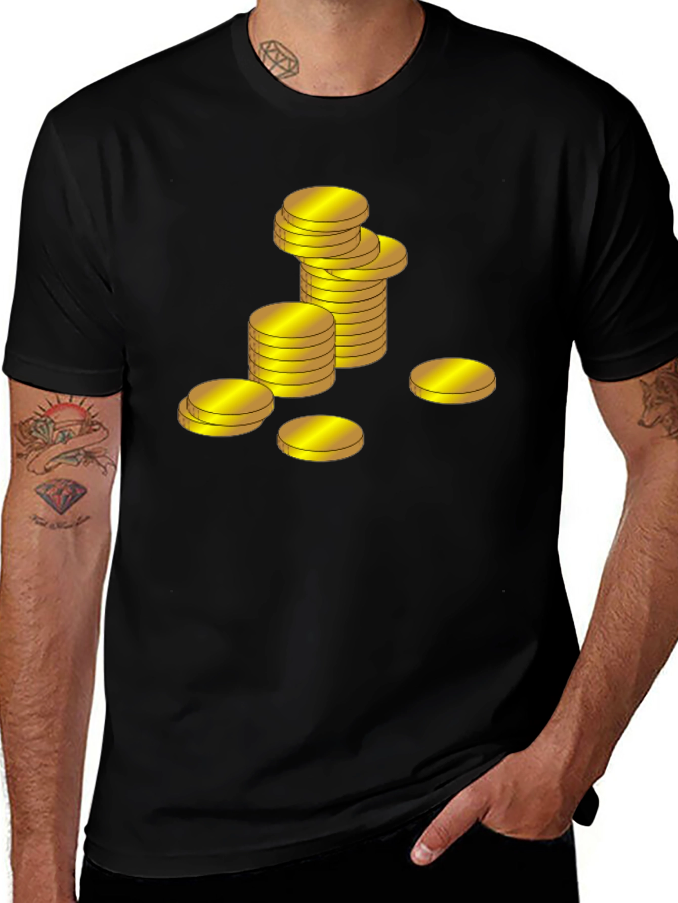 Variant 5 of Gold Coin Stack Graphic Tee - Black