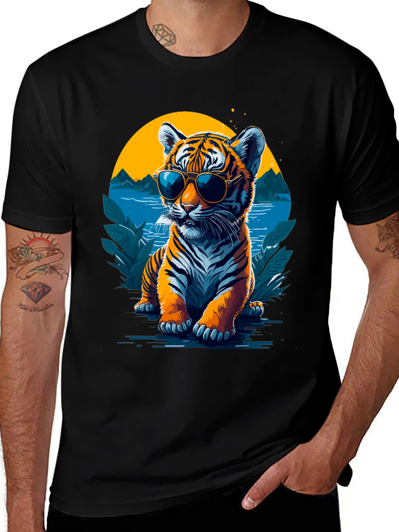 Variant 29 of Cool Tiger Graphic Tee - Black Cotton Blend